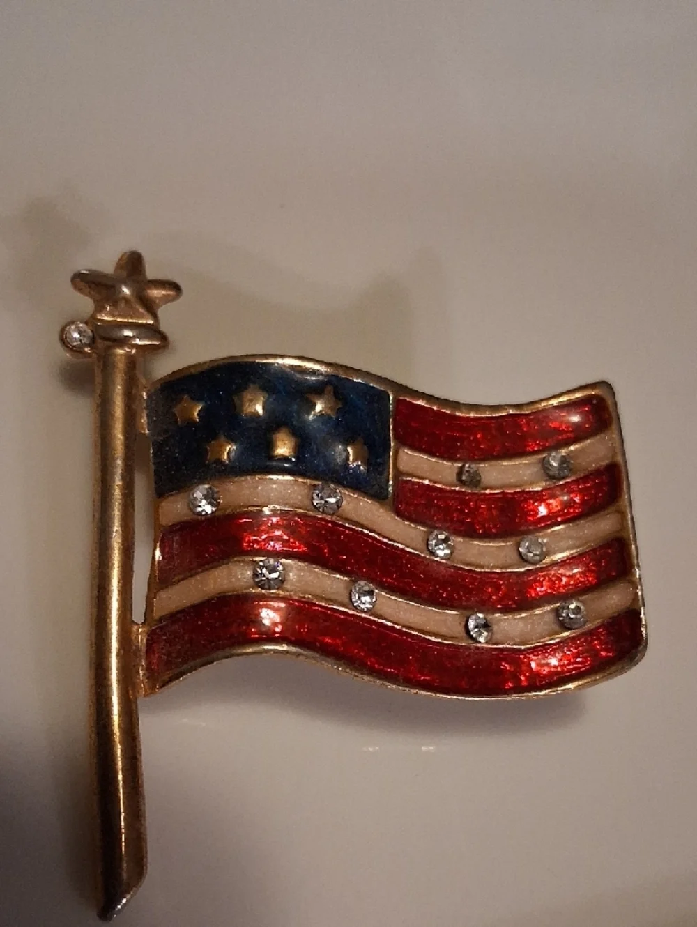 Patriotic Red, White & Blue Enamel Flag Brooch - Women Jewelry Brooches